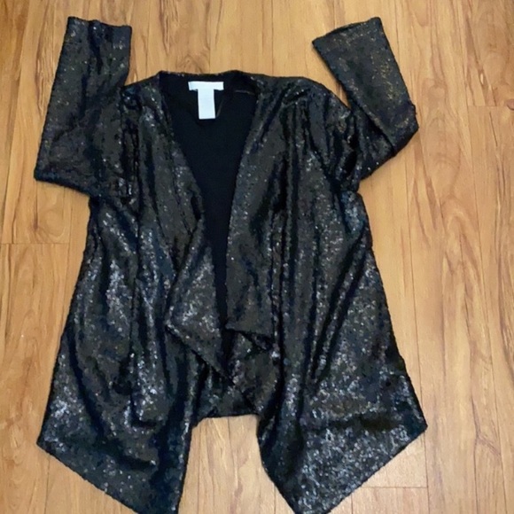 Design History Black Sequins Open Front Jacket Size Small 4/4 Sleeves - Picture 10 of 11